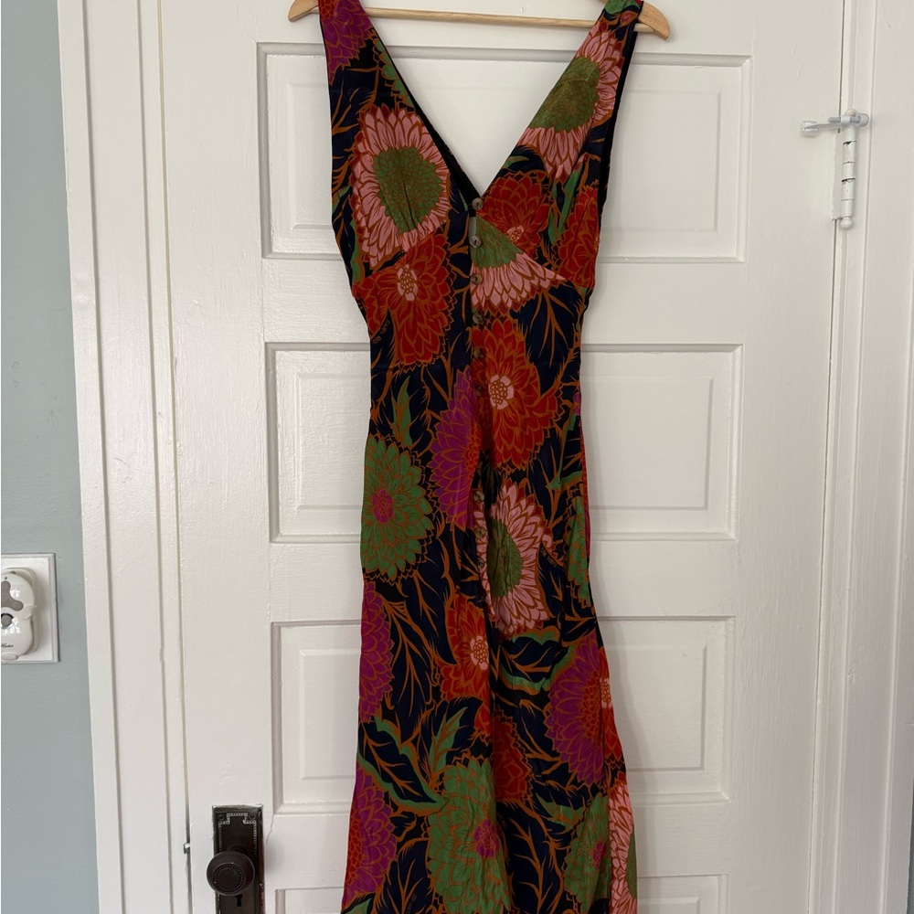 FARM Rio Black Midi Dress with Bright Floral Print (Green, Red, Orange, Pink) - Picture 11 of 11